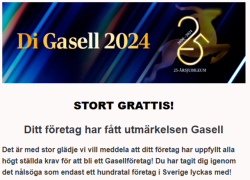 Vi har fått utmärkelsen Gasell av Dagens Industri!